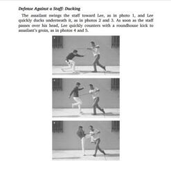 The assailant swings the staff toward Lee